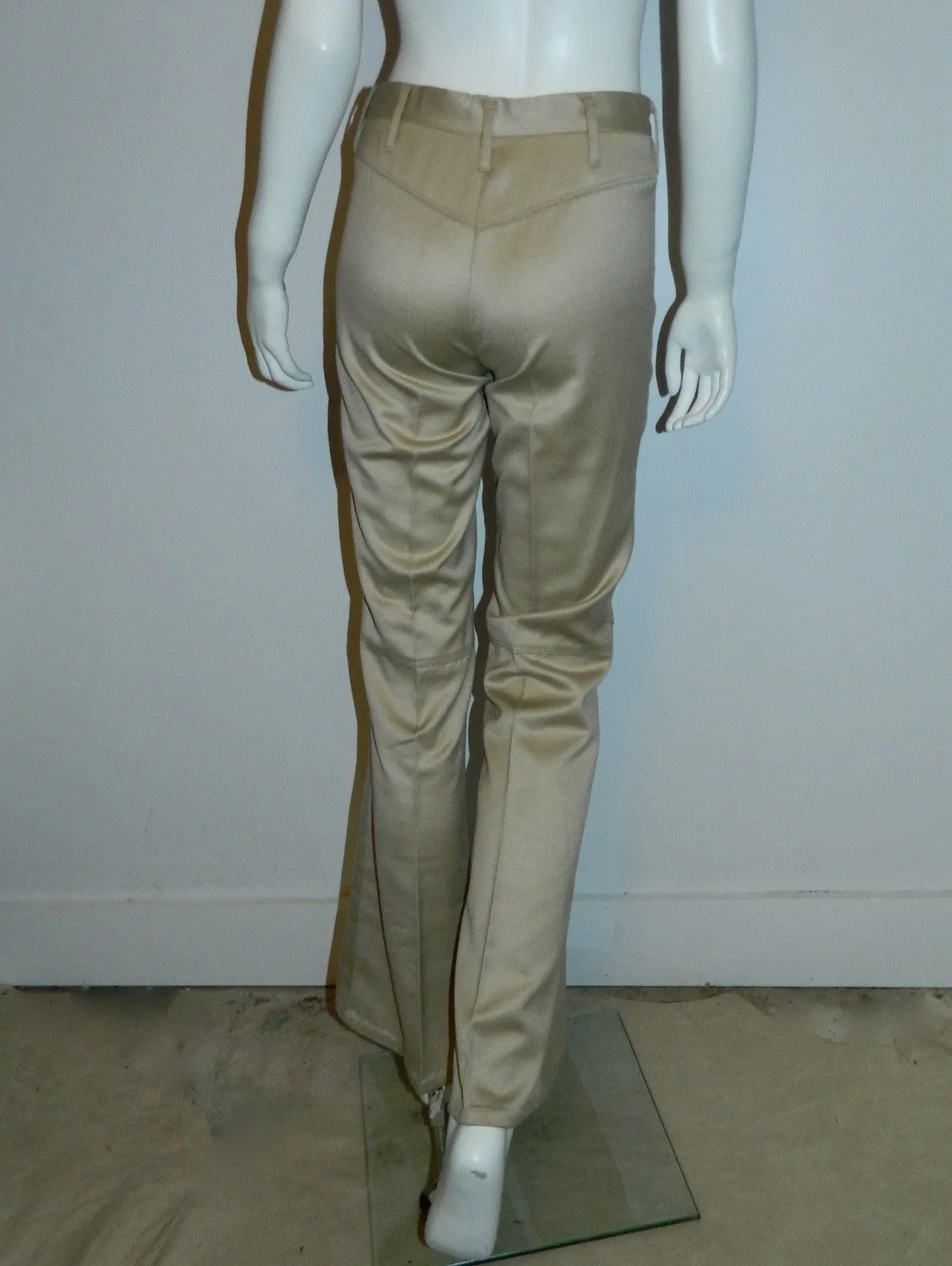 vintage 1970s beige sateen bell bottoms / sailor pants / flare leg jeans XS