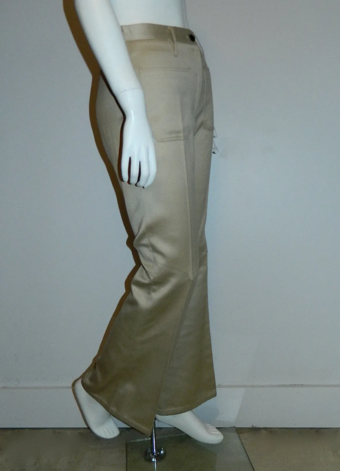 vintage 1970s beige sateen bell bottoms / sailor pants / flare leg jeans XS