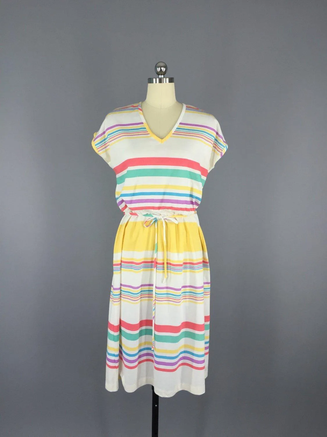 Vintage 80s Dress / Nautical Stripes