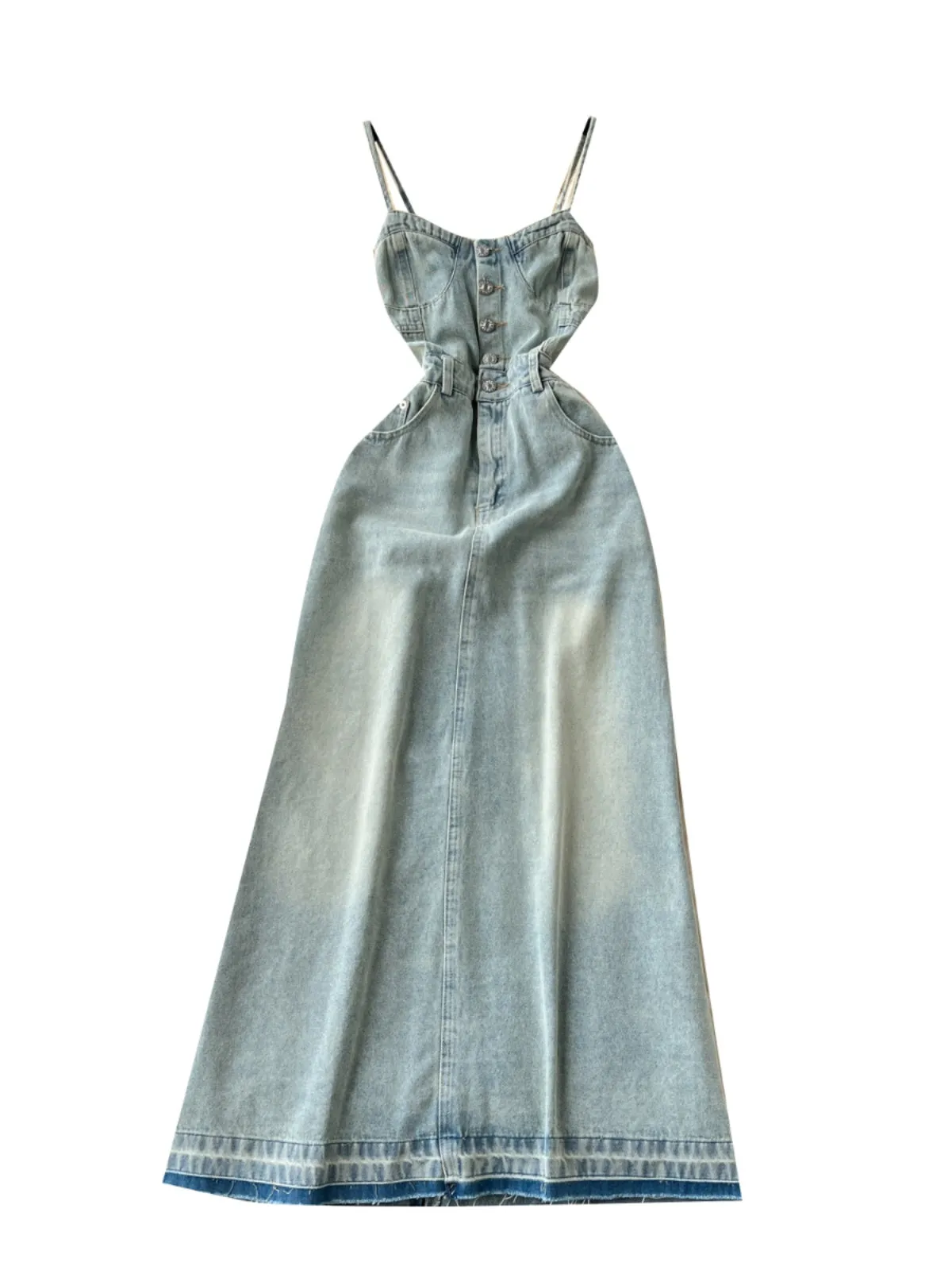 Vintage Distressed Denim Slip Dress