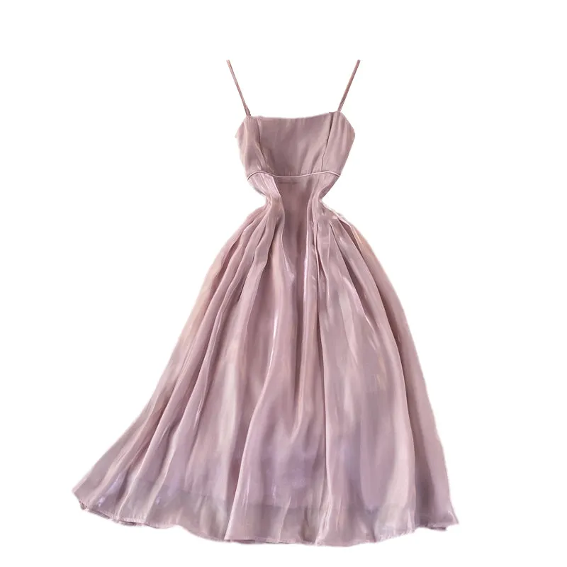 Vintage High-waisted Pleated Halter Dress