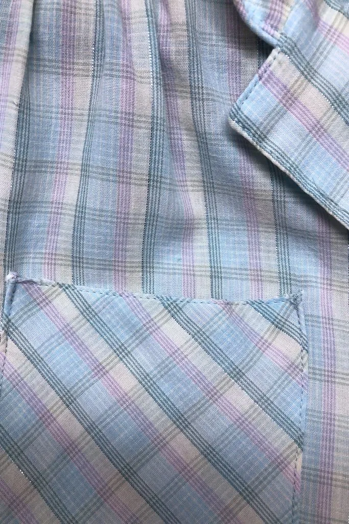 Vintage Pastel Blue Plaid Blouse