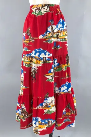 Vintage Western Novelty Print Maxi Skirt