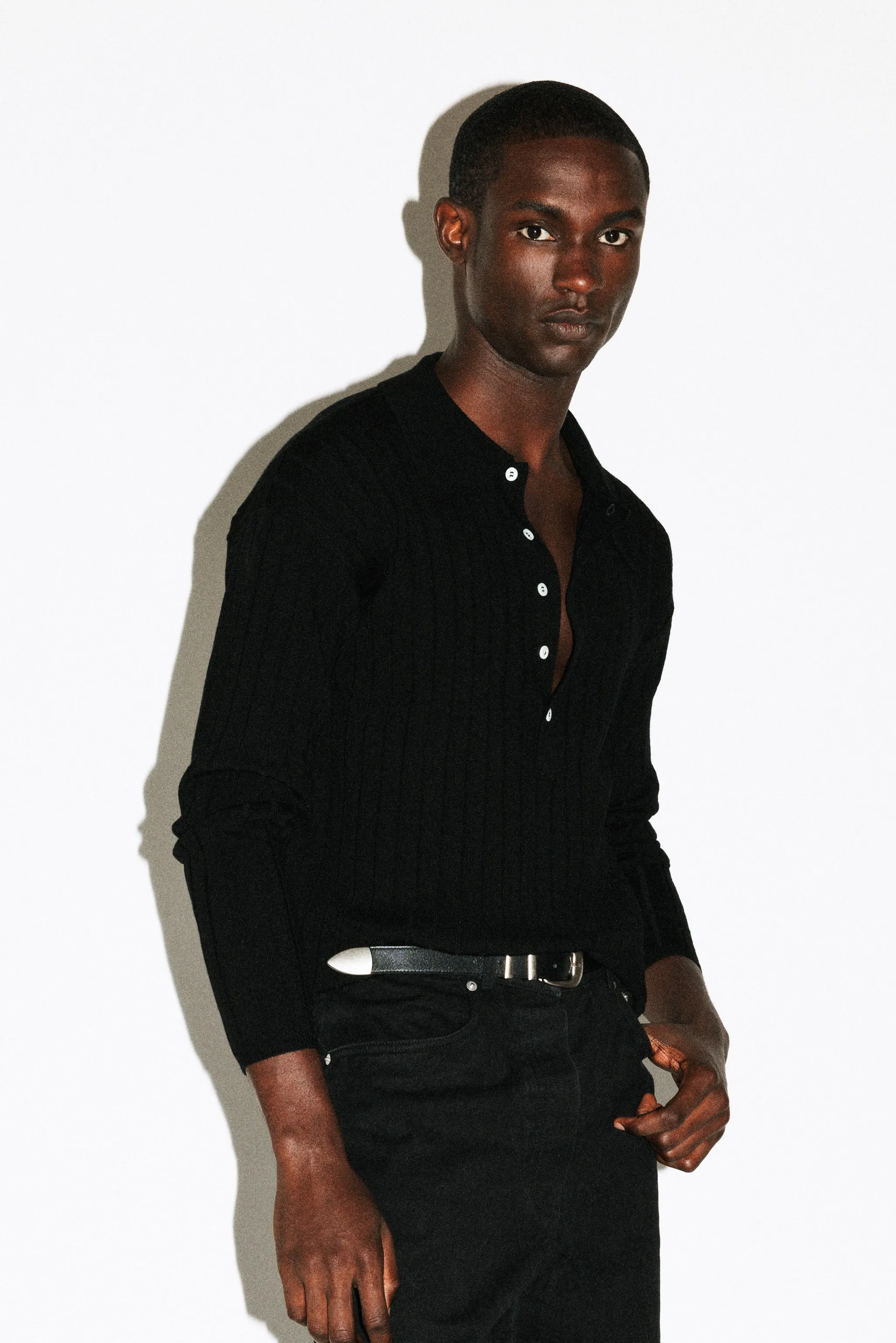 Vista Ribbed Wool Polo  |  Black