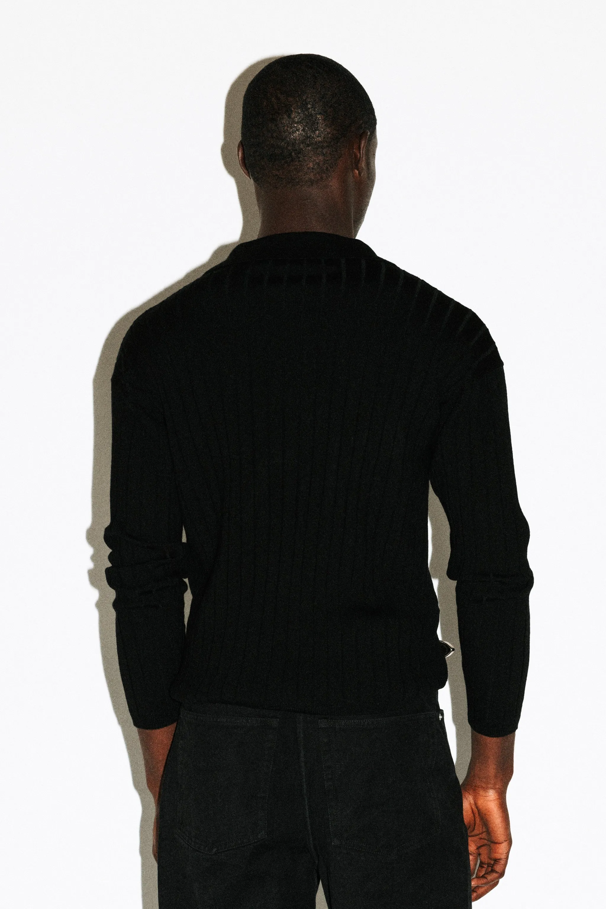 Vista Ribbed Wool Polo  |  Black