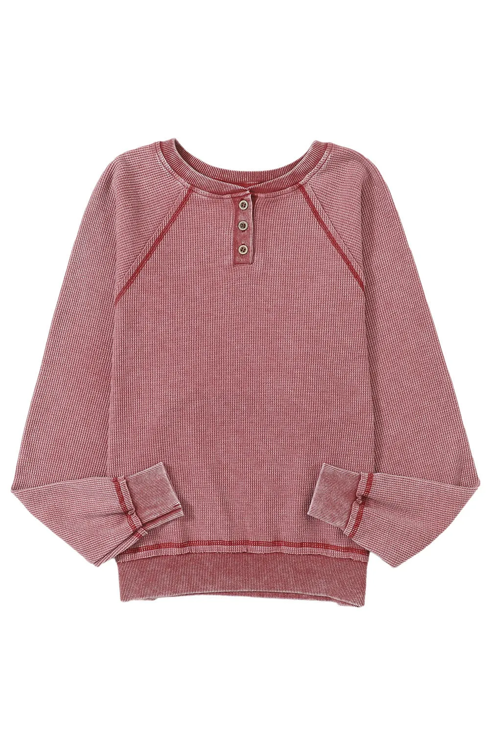 Waffle Knit Raglan Henley Sweatshirt