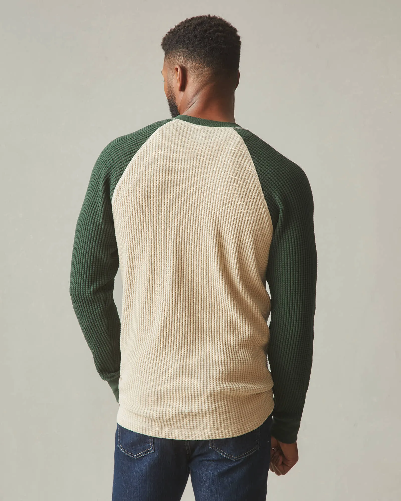 Waffle Long Sleeve Henley - Colorblock - Pale Khakhi