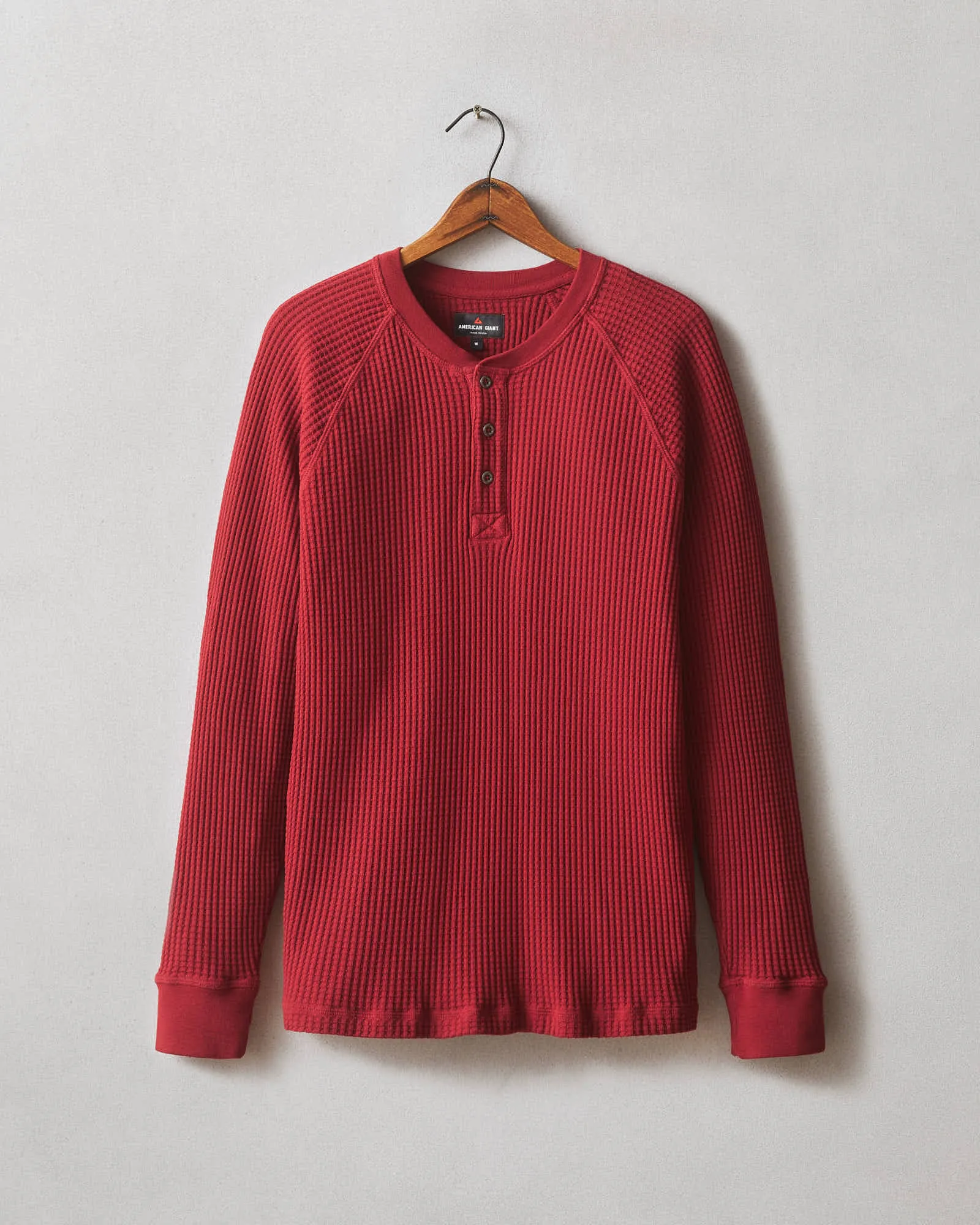 Waffle Long Sleeve Henley - Real Red