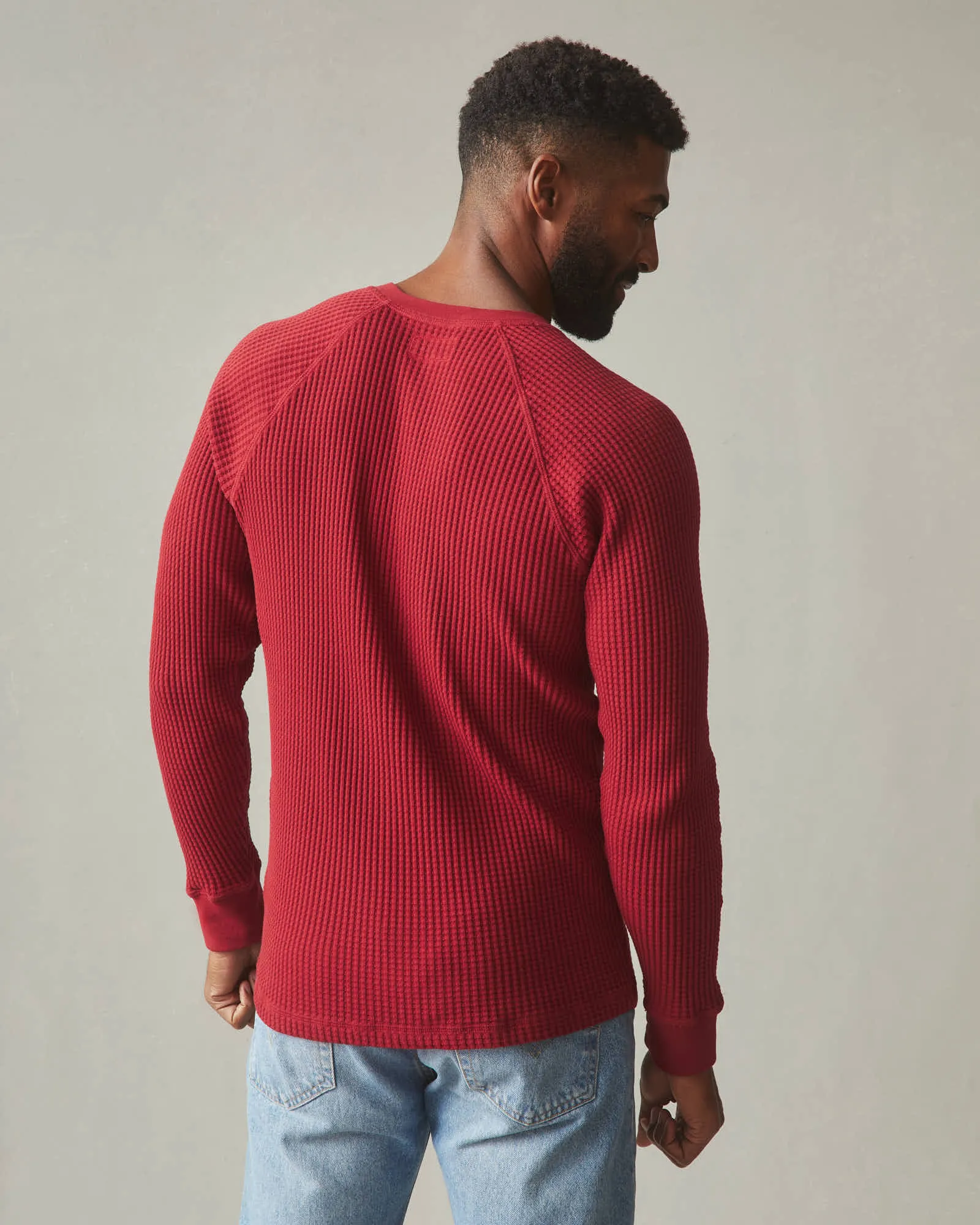 Waffle Long Sleeve Henley - Real Red