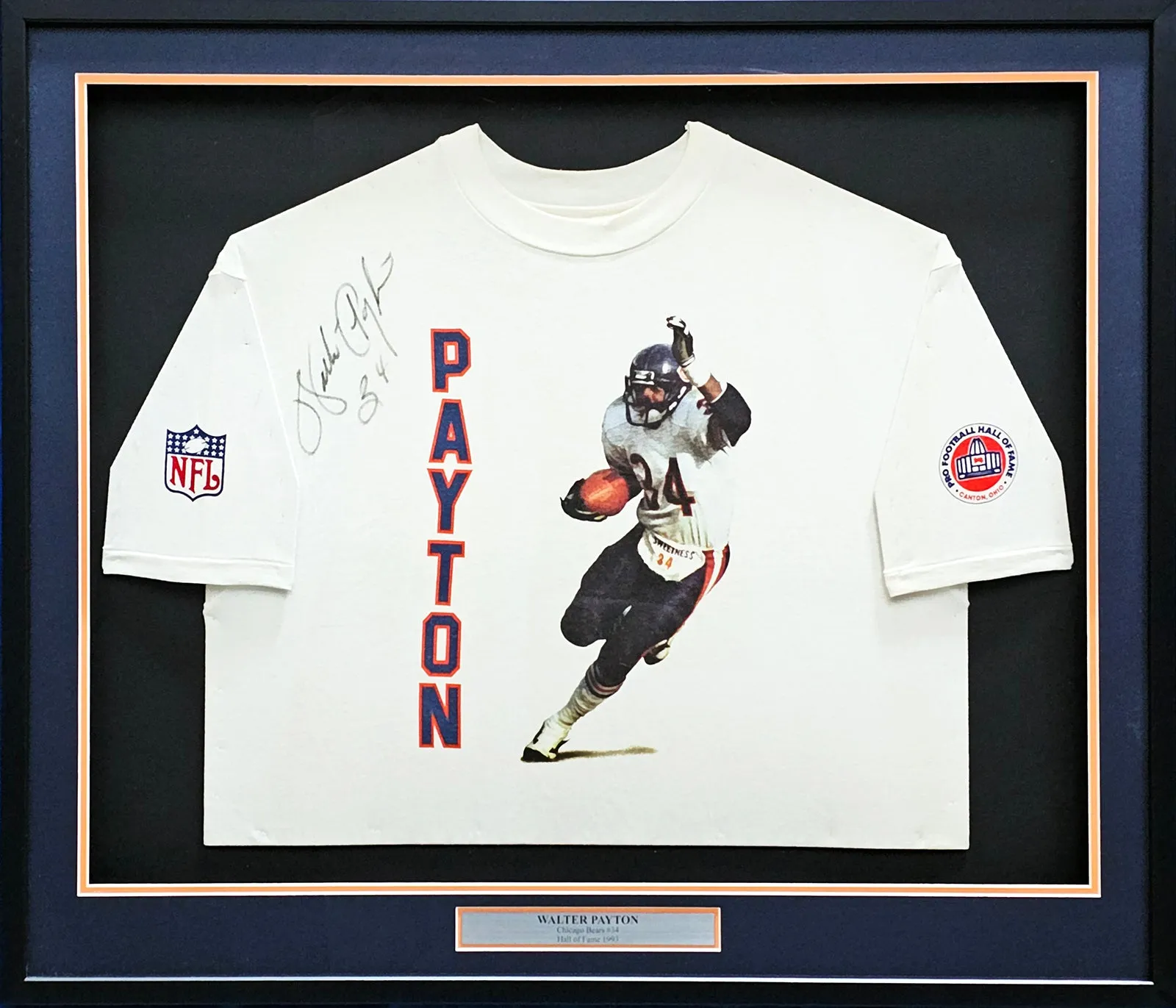 Walter Payton Autographed Framed Pro Football Hall of Fame White T-Shirt Chicago Bears "34" JSA #LL59012