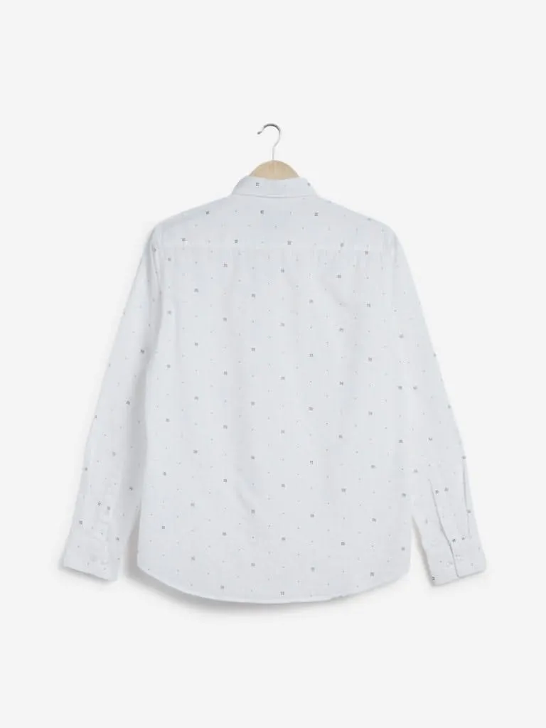 WES Casuals White Floral Slim Fit Shirt