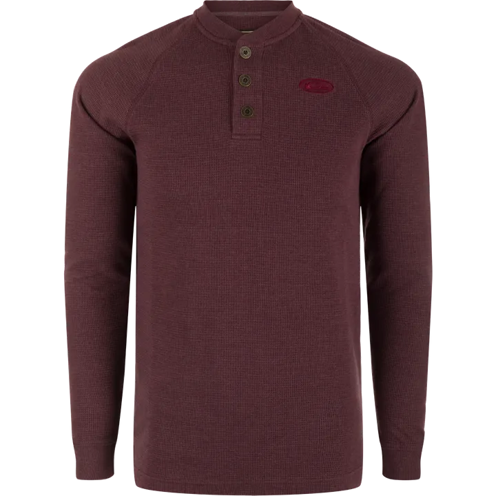 Weston Lakes Waffle Henley LS Shirt - Heathered Windsor Wine