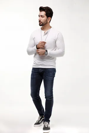 White Full Sleeves Henley