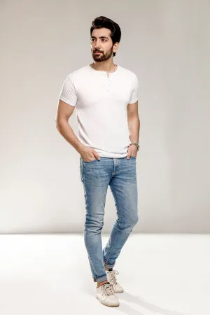 White Half Sleeves Henley