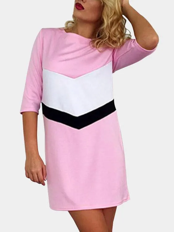 Wholesale Round Neck Half Sleeve Pink Shirt Dresses