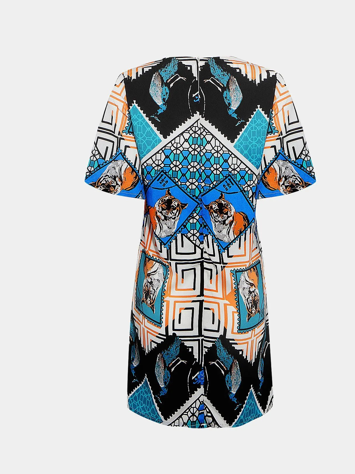 Wholesale Round Neck Short Sleeve Floral Print Zip Back Shirt Dress