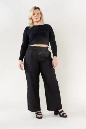 Wholesale Wide Linen Style Black Pants