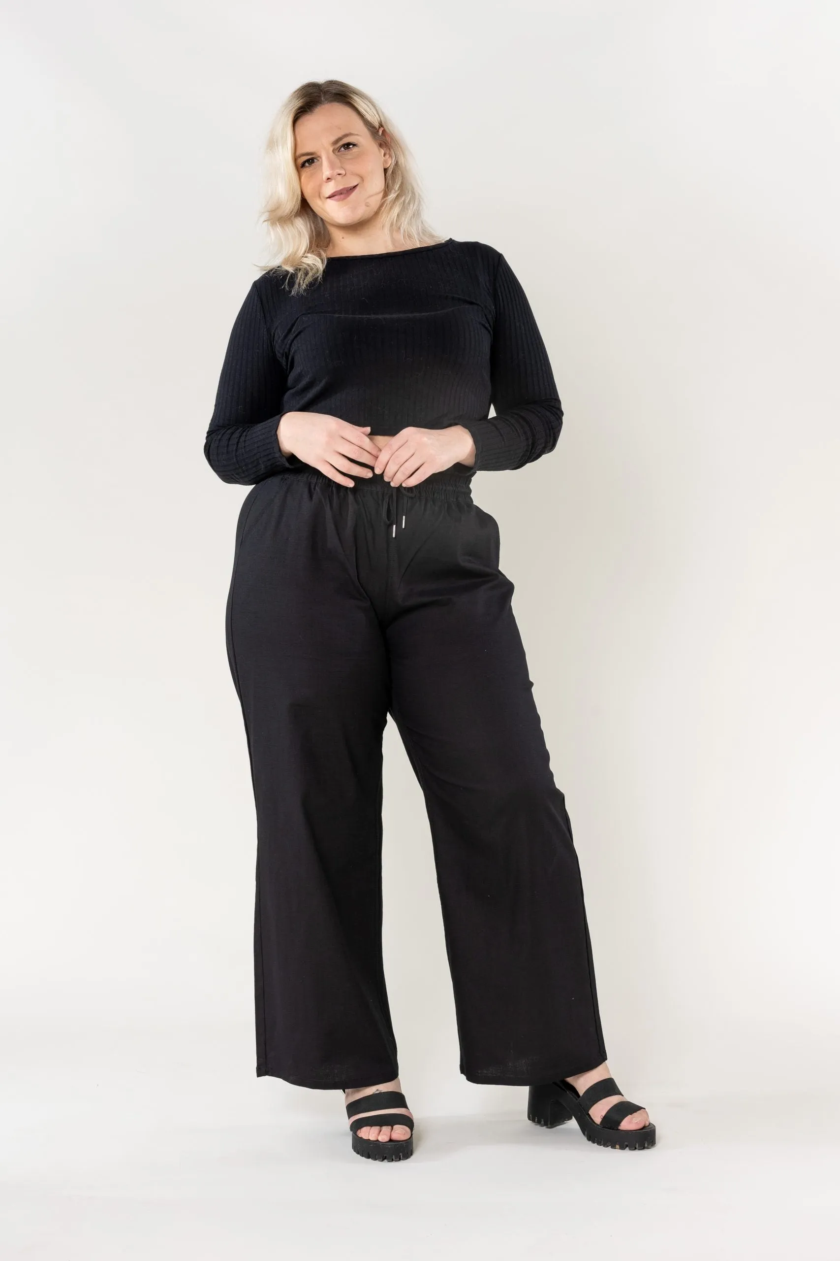 Wholesale Wide Linen Style Black Pants