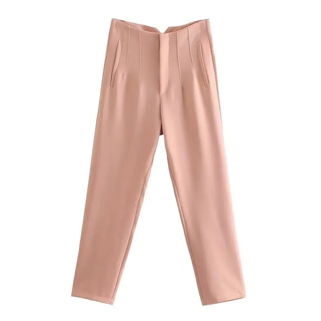 Willshela Women Fashion Straight Pants High Waist Front Zipper Trousers Vintage Full Length Female Chic Lady