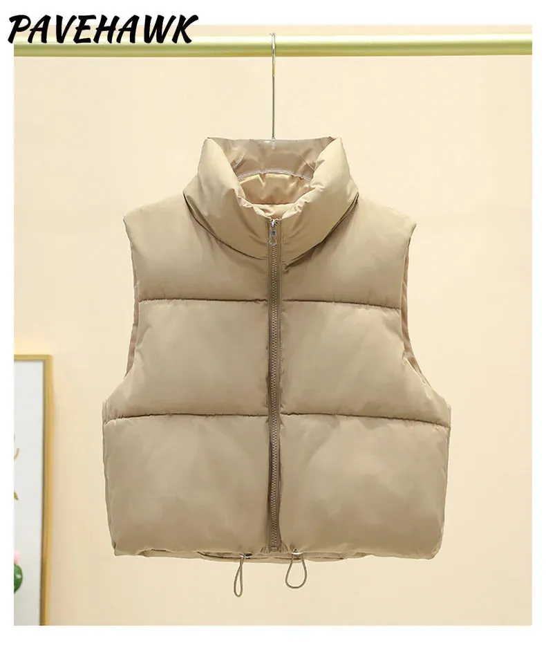 Women Autumn Winter Short Down Vest Stand Collar Warm Casual Elegant Sleeveless Coats Outdoor Quilted Travel Jackets Clothes