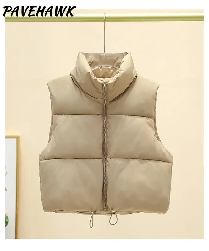 Women Autumn Winter Short Down Vest Stand Collar Warm Casual Elegant Sleeveless Coats Outdoor Quilted Travel Jackets Clothes