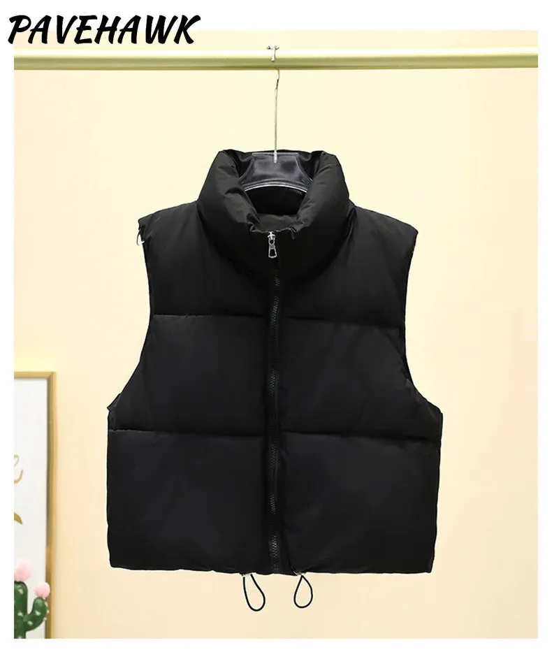 Women Autumn Winter Short Down Vest Stand Collar Warm Casual Elegant Sleeveless Coats Outdoor Quilted Travel Jackets Clothes