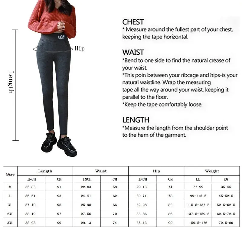 Women Winter Leggings Solid Warm Leggings Thicken Lamb Cashmere Hight Waist Butt Lift High Stretchy Walking with Pocket Pants