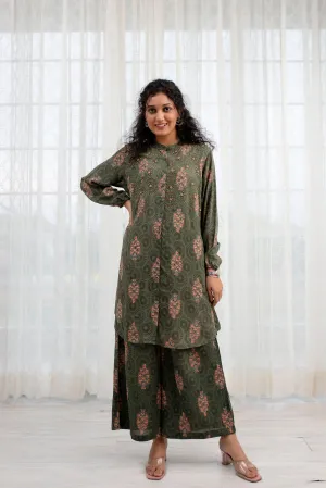 Women's Green Rayon A-Line Kurta and Palazzo Set