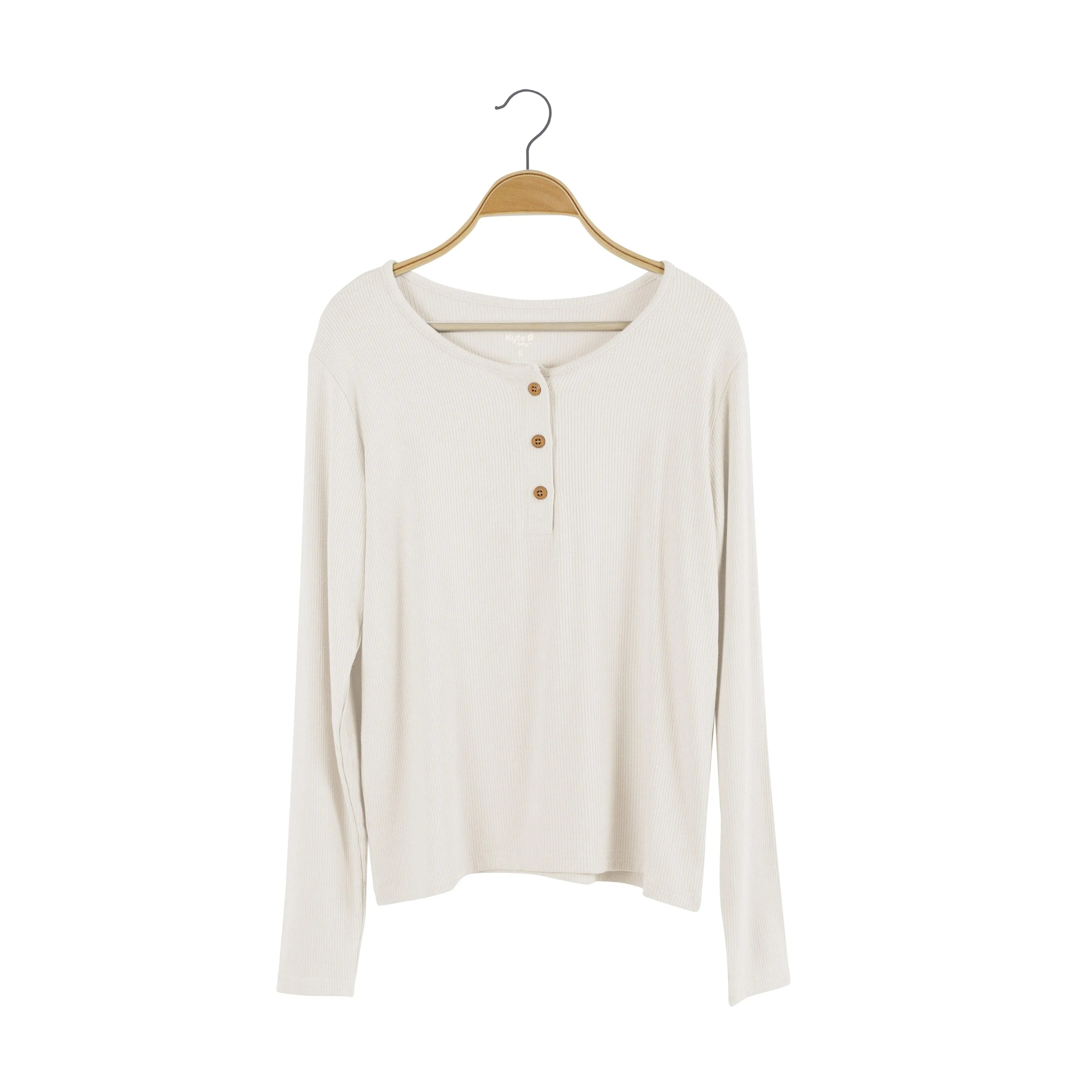 Women's Ribbed Henley Top in Oat