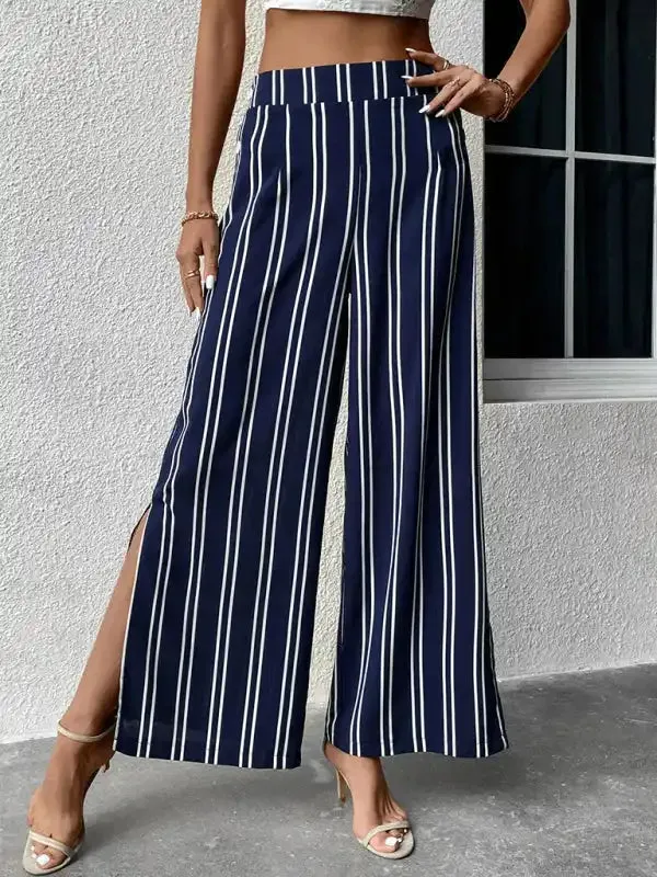 Women’s striped commuter style slit high waist wide leg pants