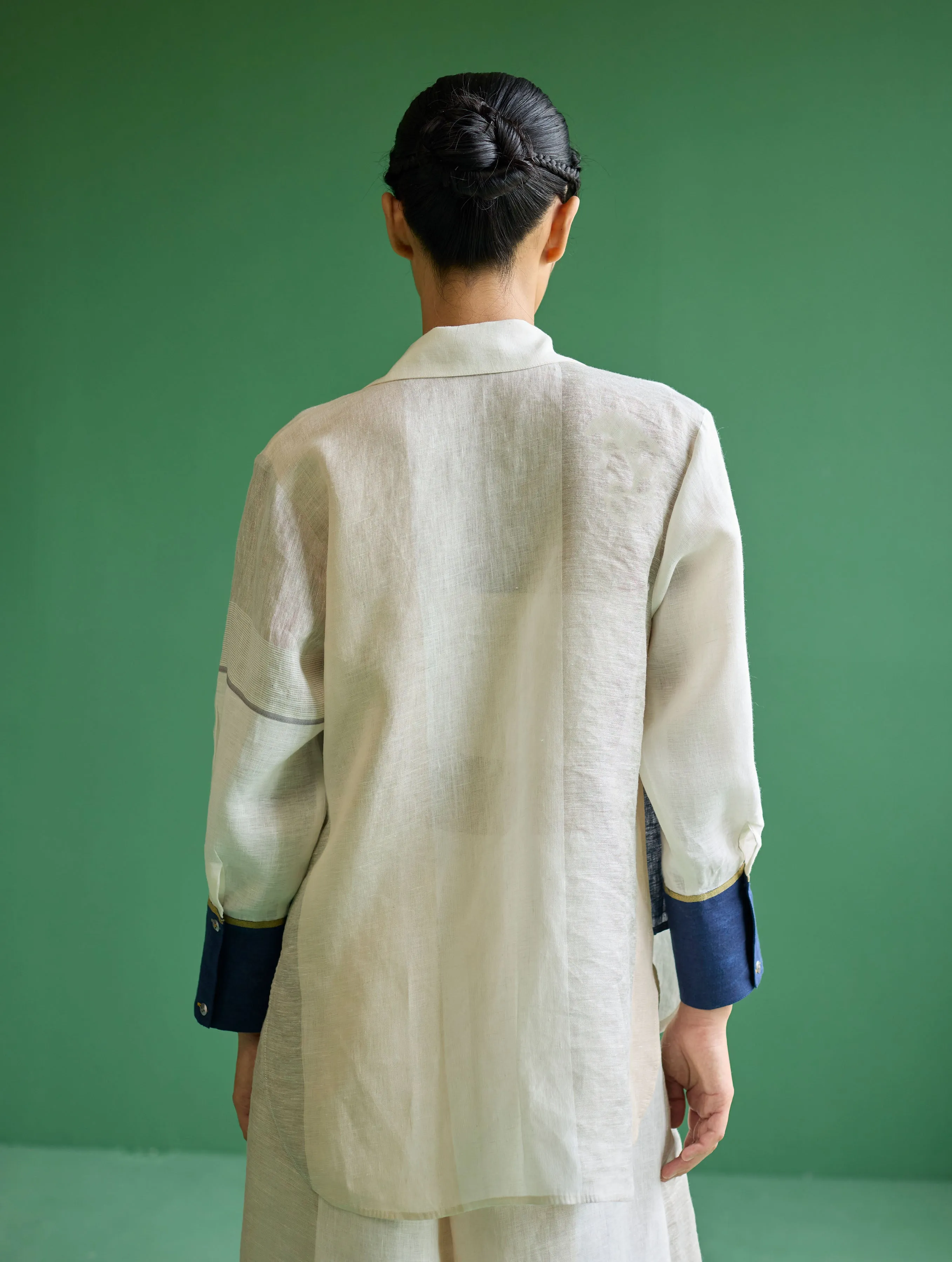 Yang Color-Blocked Metallic Linen Shirt - Ivory