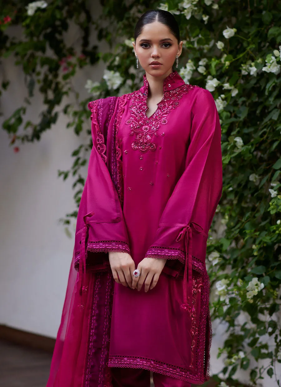 Yeliza Raspberry Ombre Raw Silk Shirt and Dupatta