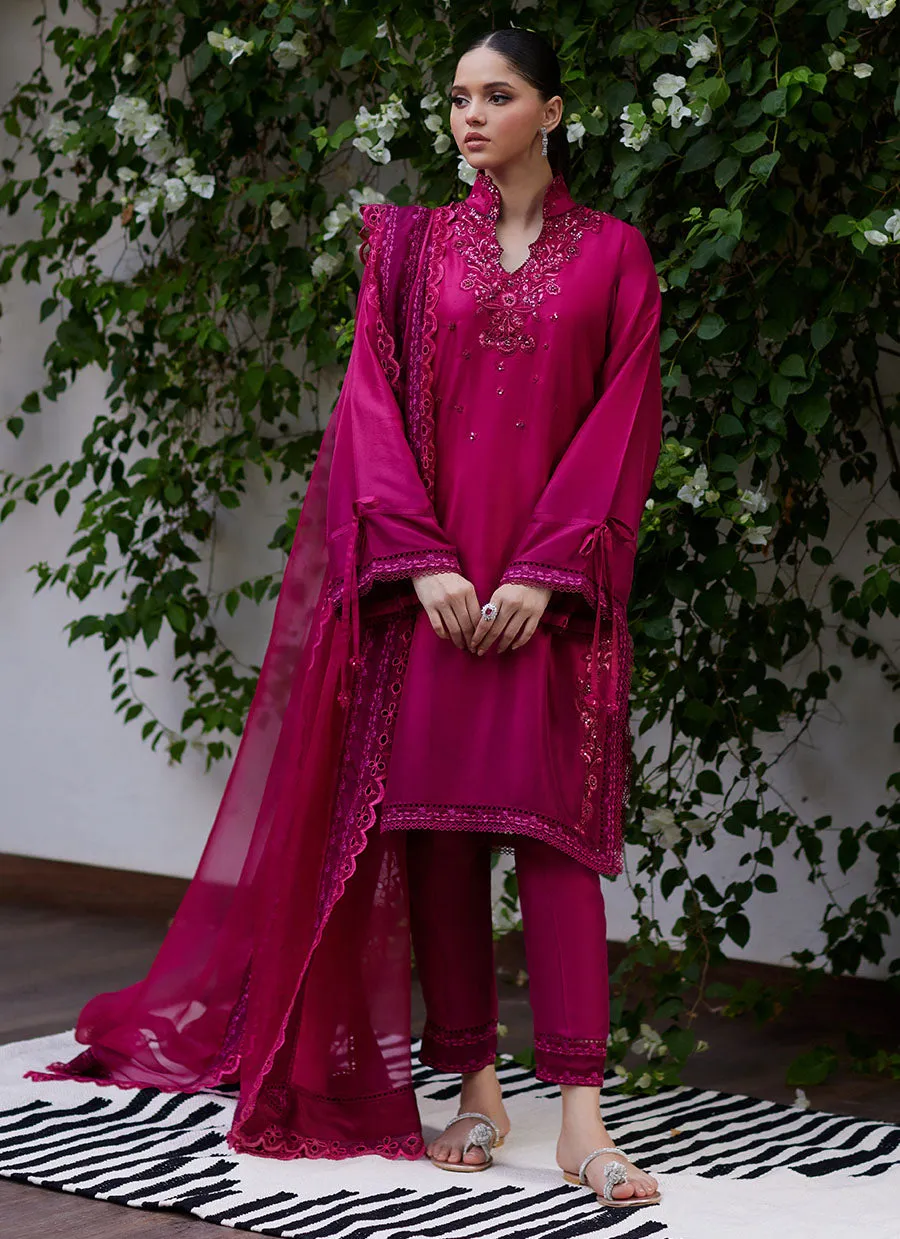 Yeliza Raspberry Ombre Raw Silk Shirt and Dupatta