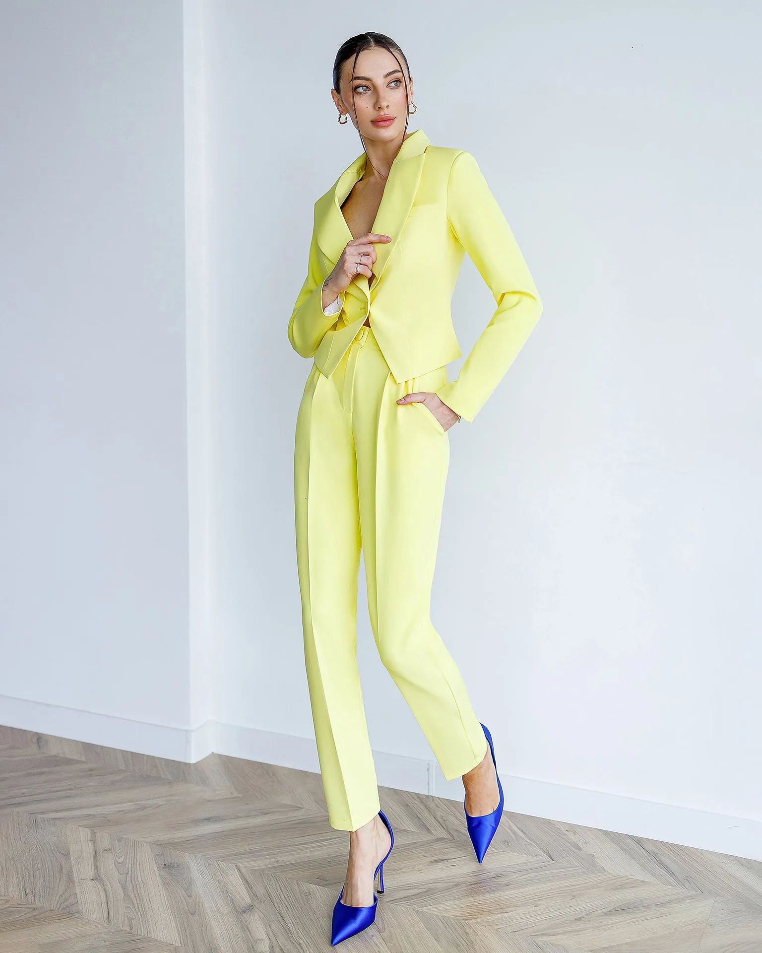 Yellow Crop Jacket Suit 2-Piece