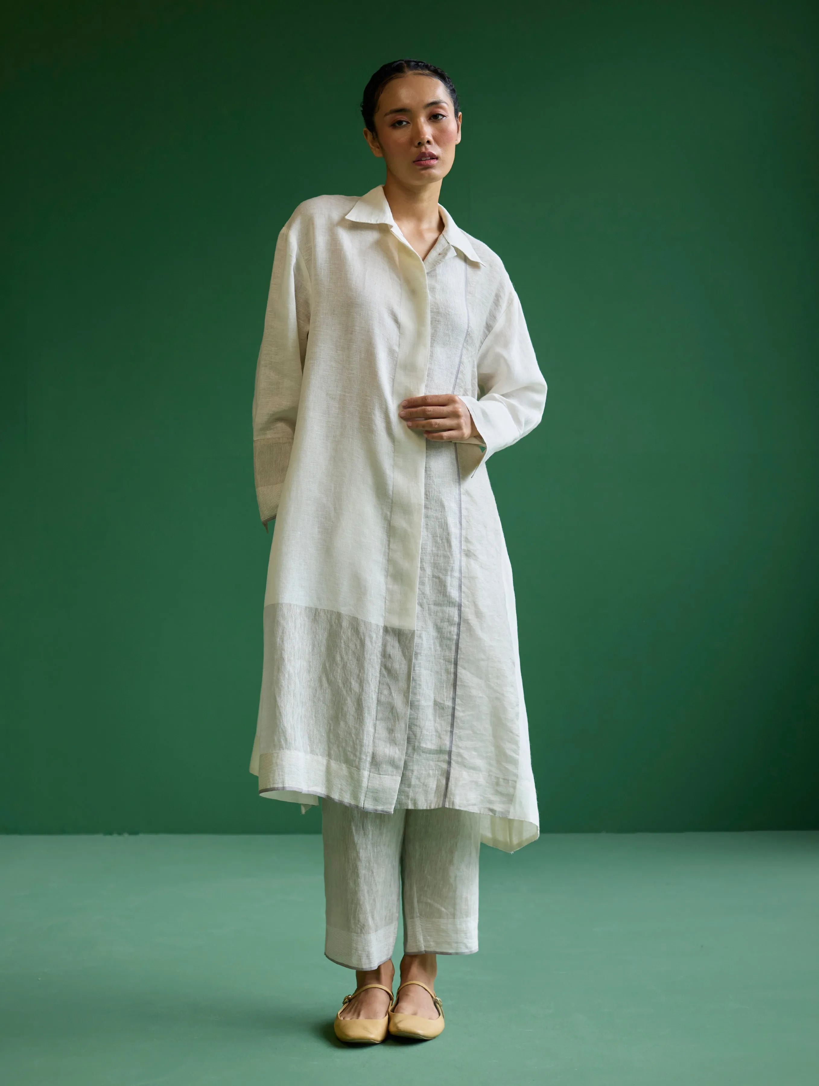 Ziza Metallic Linen Shirt Kurta - Ivory